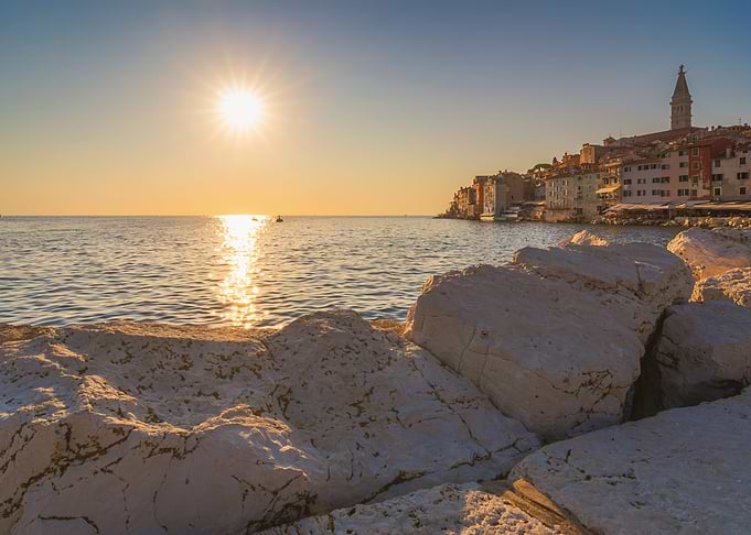 Sunset over Rovinj coastal town