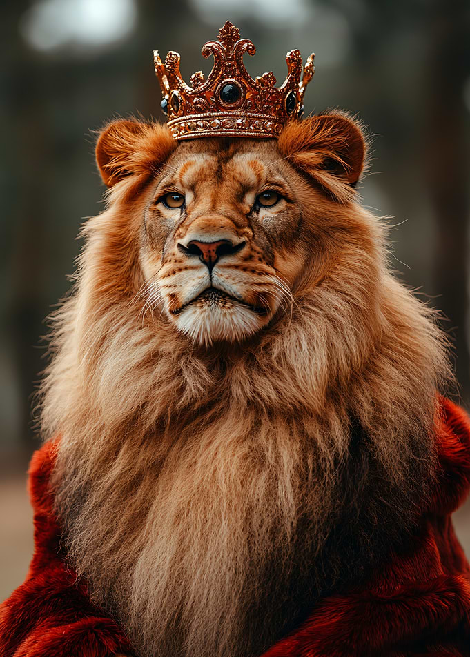 Majestic Lion King Wearing Golden Crown