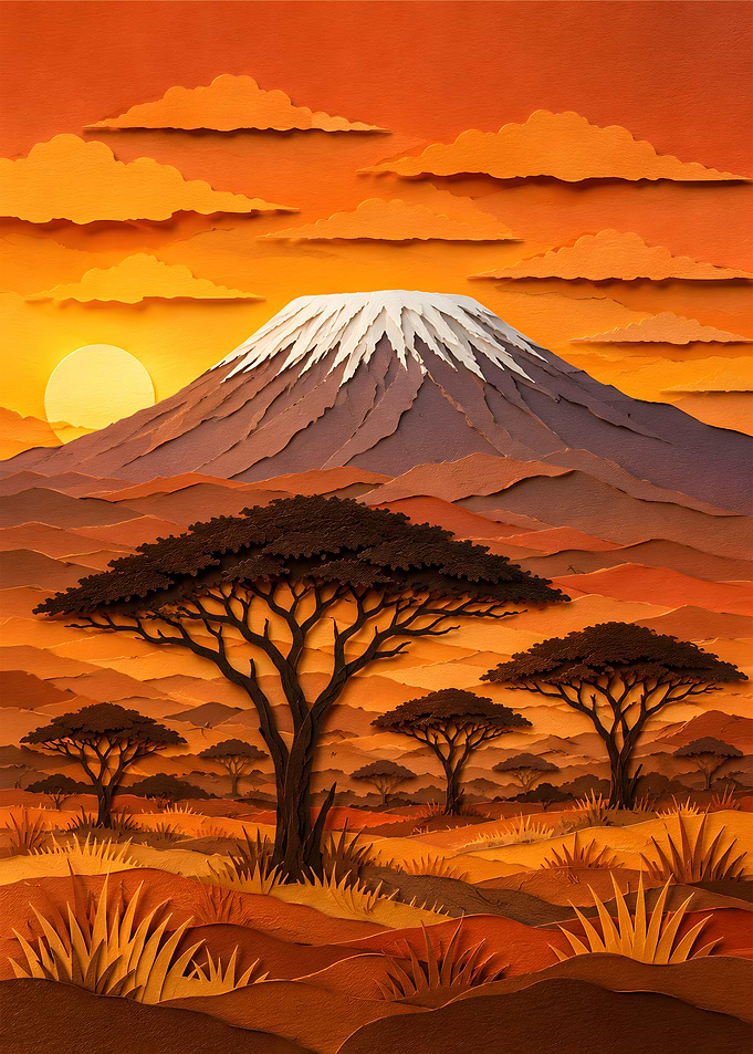 Mount Kilimanjaro African Sunrise Papercraft