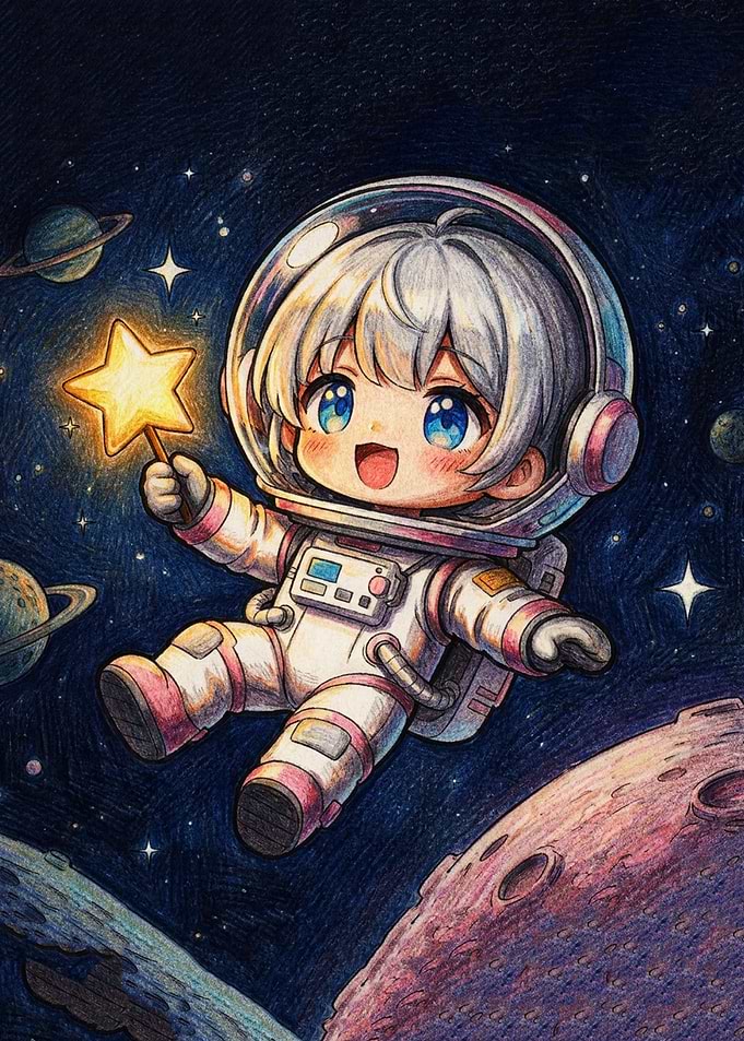 Chibi Astronaut Holding Glowing Star
