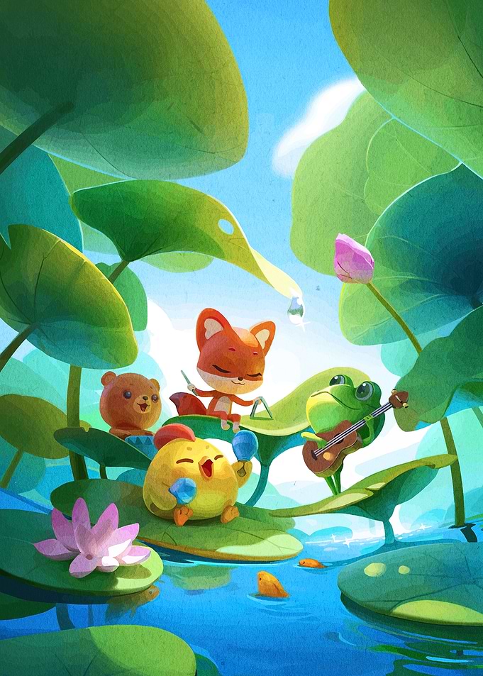 Cute Animals Playing Music on Lilypads