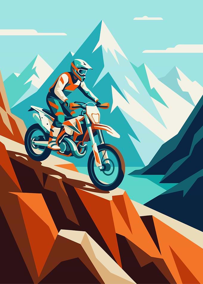 Motocross Rider on Mountain Cliff