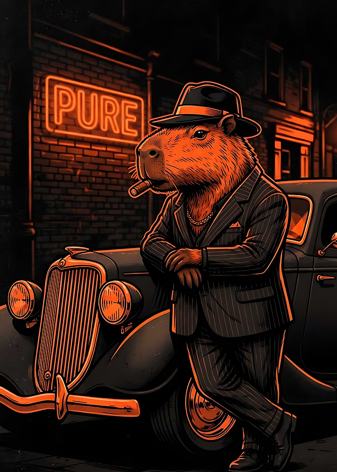Capybara Mobster with Vintage Car