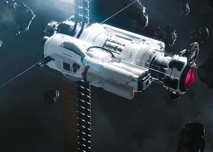 Futuristic Space Station in Asteroid Field