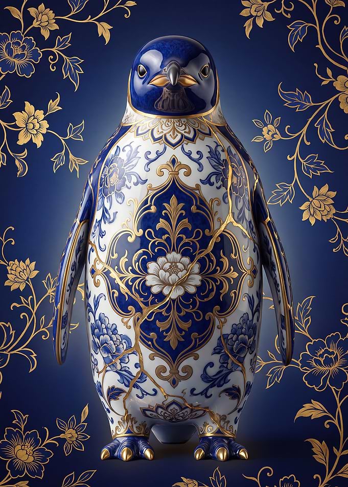 Kintsugi Porcelain Penguin Statue
