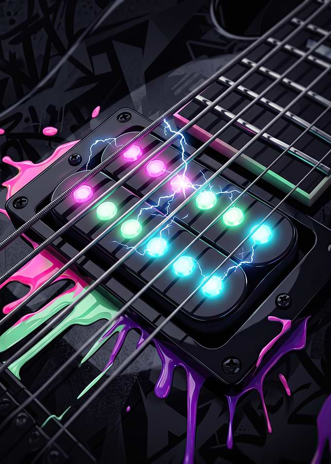 Electric Guitar with Neon Paint Splatter