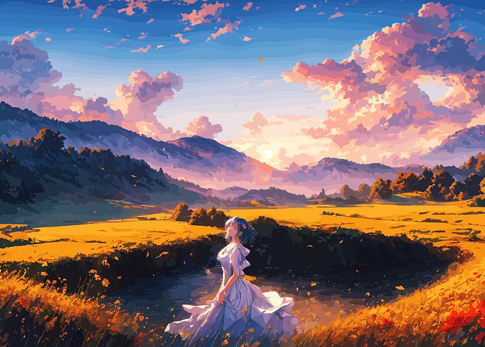 Anime Girl in Golden Meadow