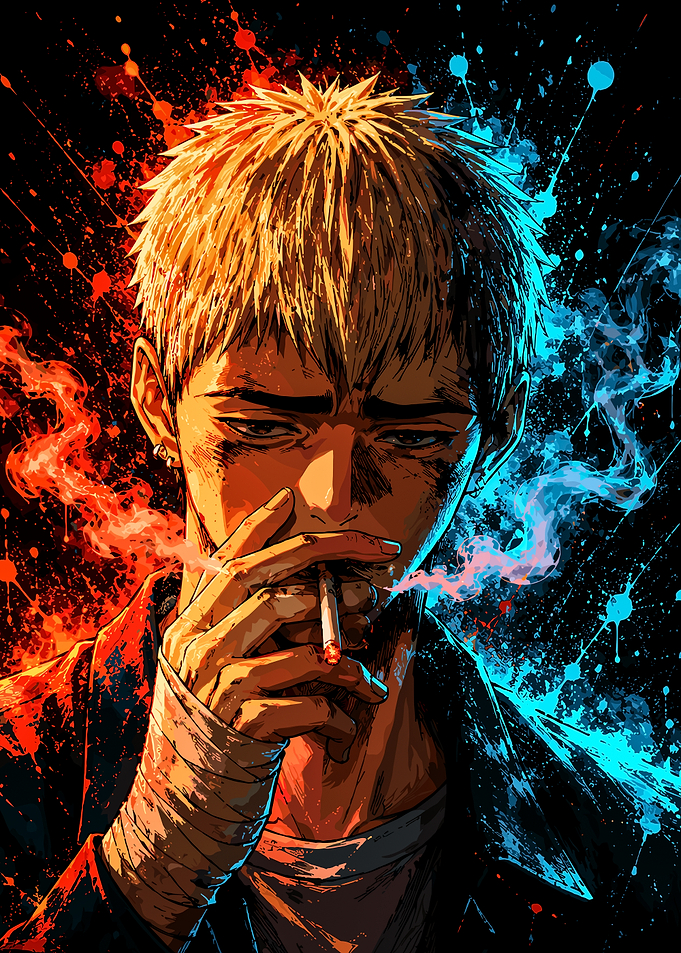 Anime Boy Smoking with Dual Lighting