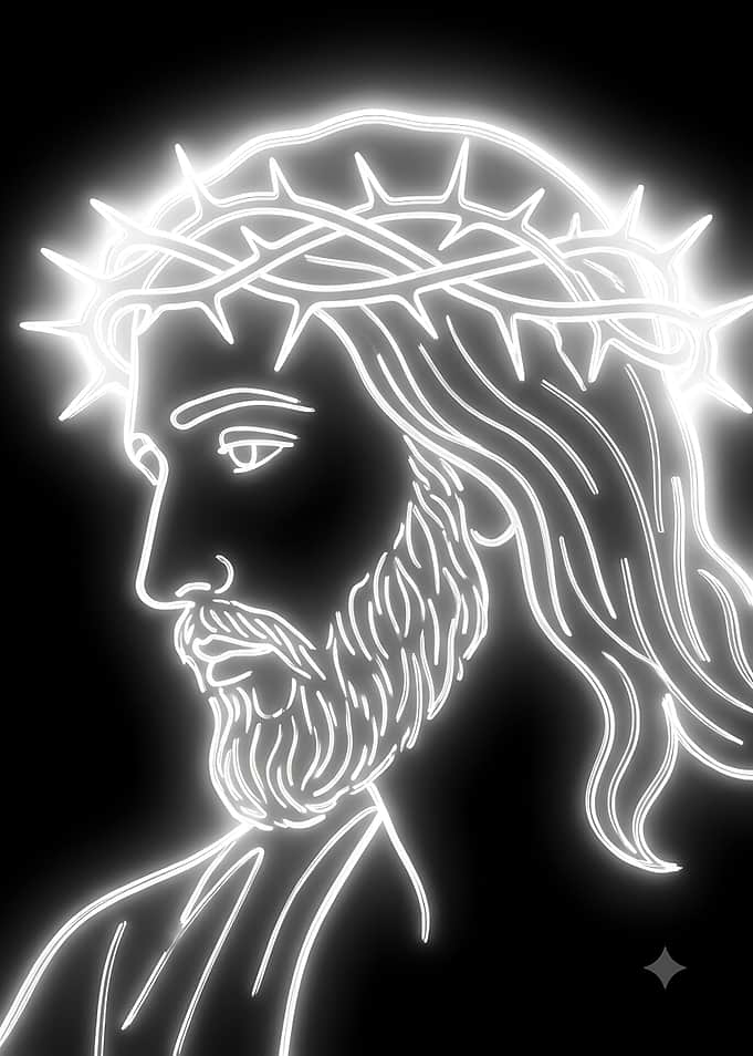 Neon Jesus with Crown of Thorns