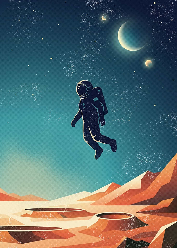 Astronaut Floating Above Alien Planet
