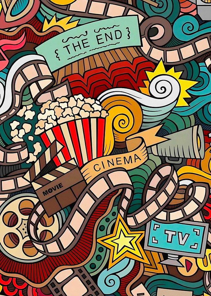 Colorful Cinema Themed Doodle Art