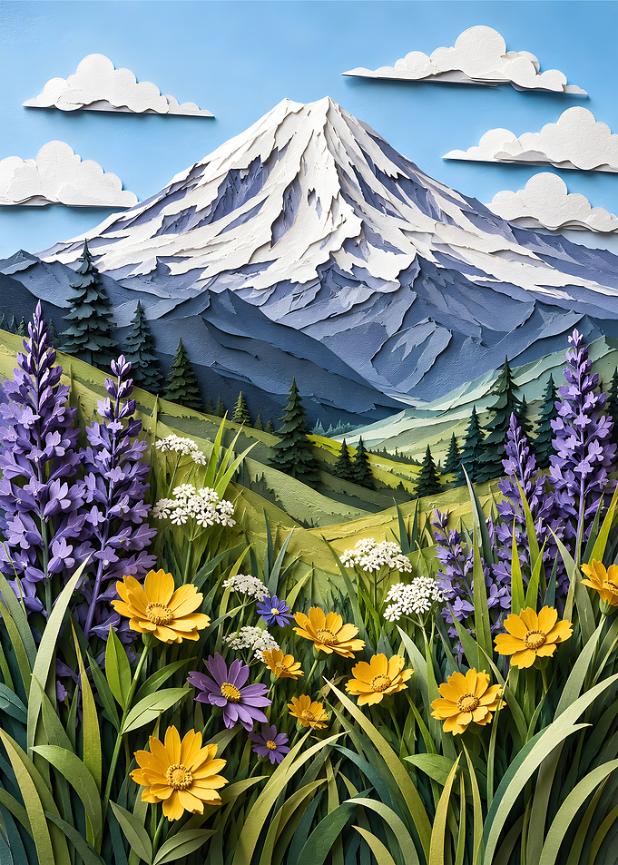 Mount Rainier Wildflower Meadow Papercraft