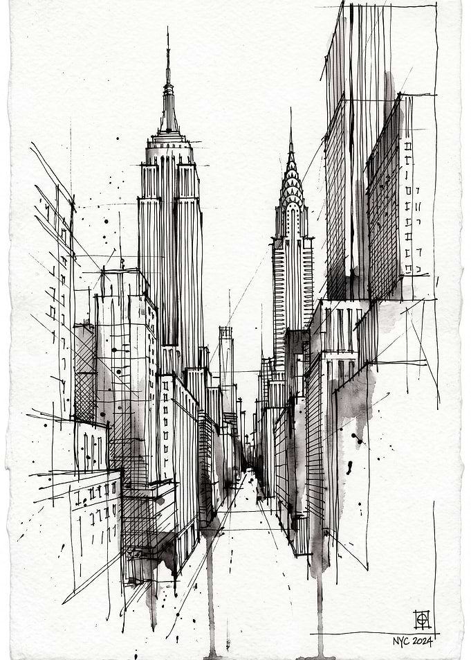 New York City Skyline Ink Sketch