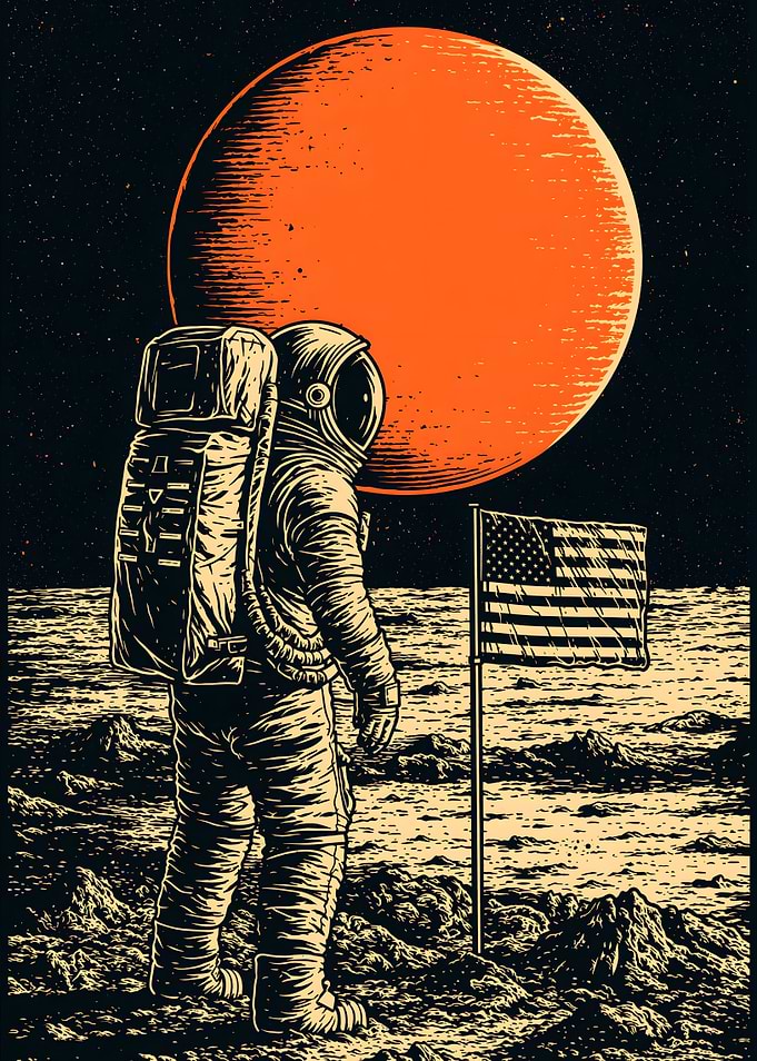 Astronaut Standing on Moon Surface