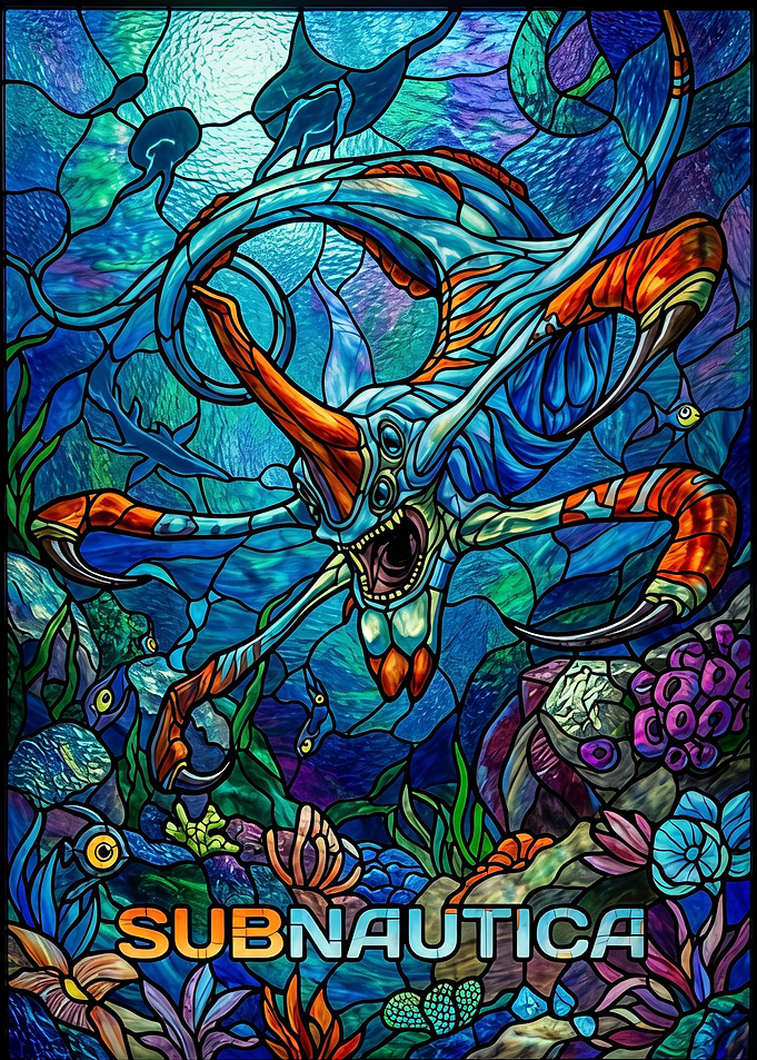 Subnautica Reaper Leviathan Stained Glass Art