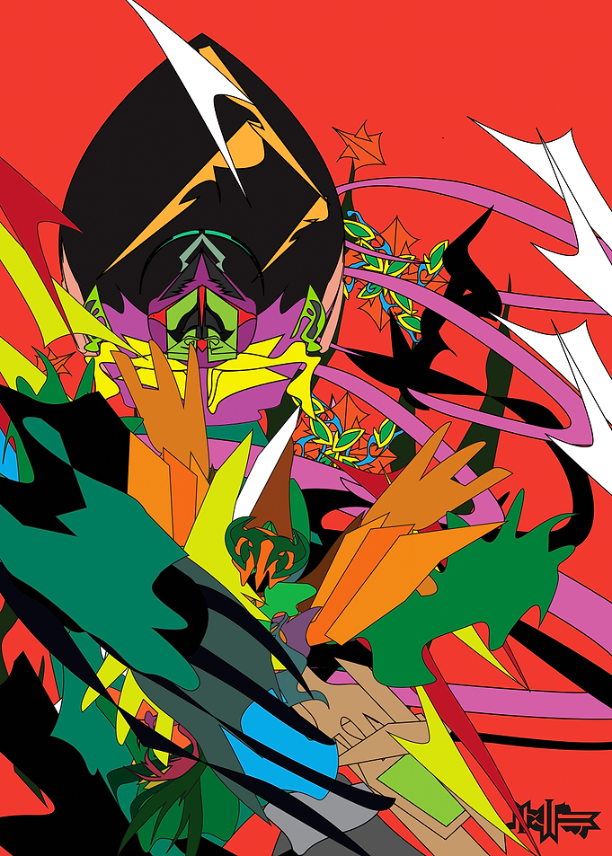 Abstract Geometric Anime Style Illustration