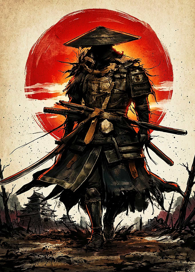 Lone Samurai Warrior at Sunset