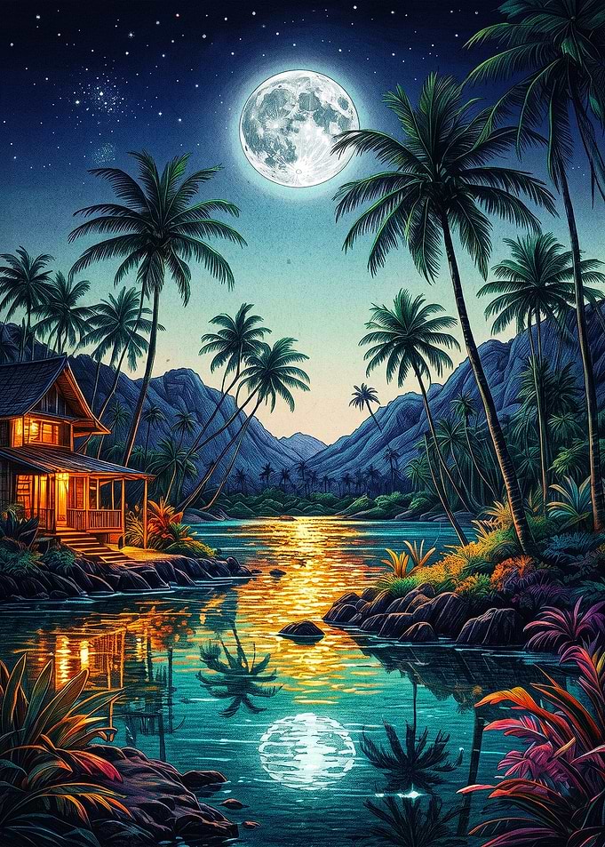 Tropical Moonlit Lagoon Retreat
