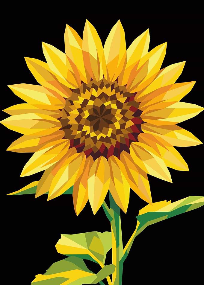 Geometric Low Poly Sunflower Illustration