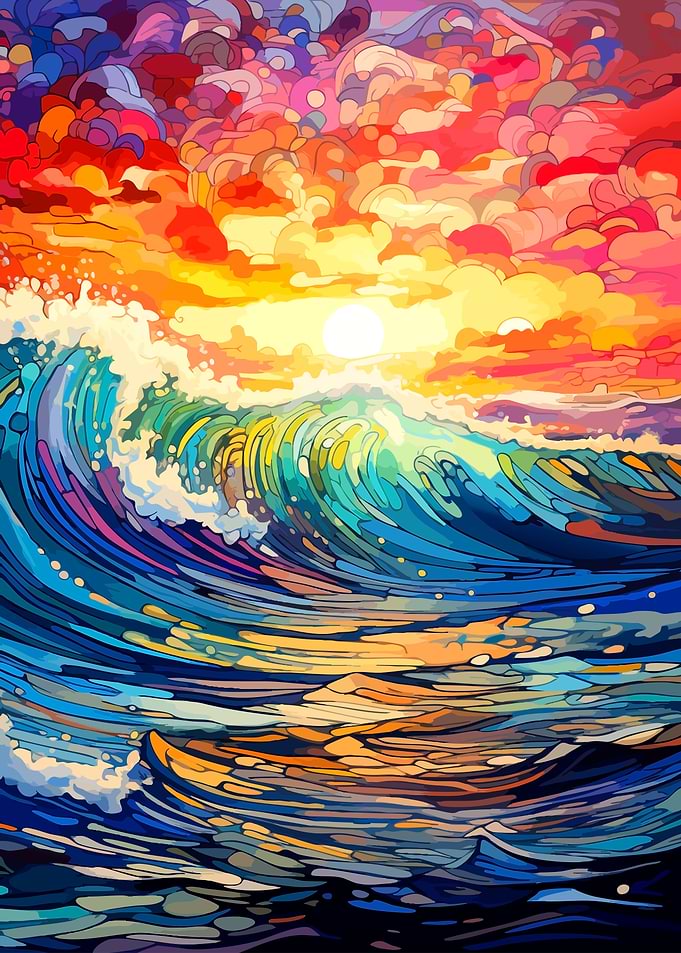 Vibrant Abstract Ocean Wave Sunset