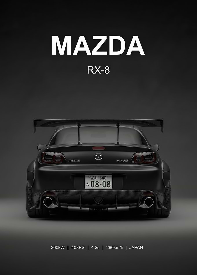 matte black rear Mazda RX-8 Sports Car Poster