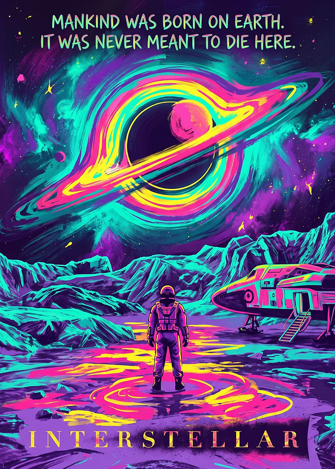 Interstellar Neon Space Movie Poster
