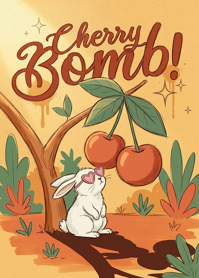 Cute Bunny with Cherry Bomb Poster