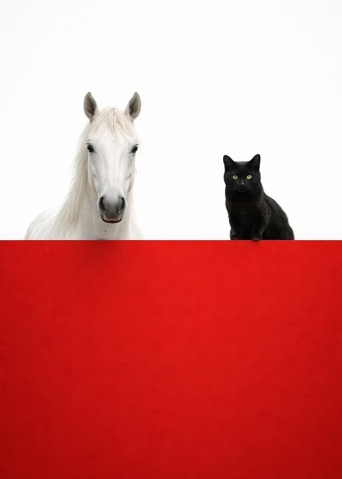 White Horse and Black Cat