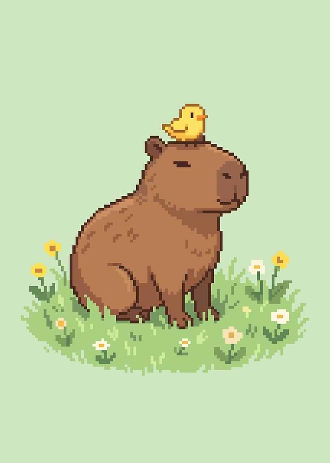 Pixel Art Capybara with Chick