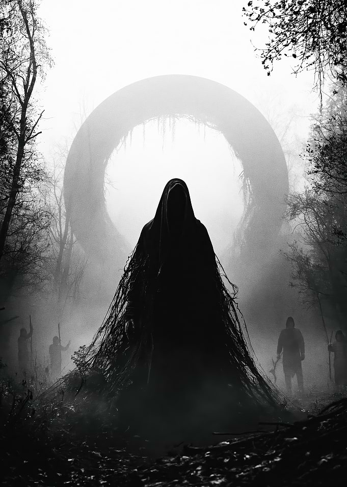 Dark Hooded Figure Before Portal