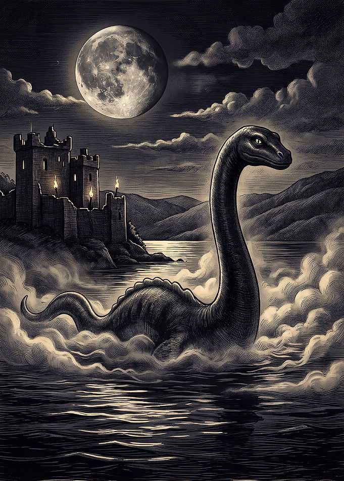 Loch Ness Monster by Moonlight