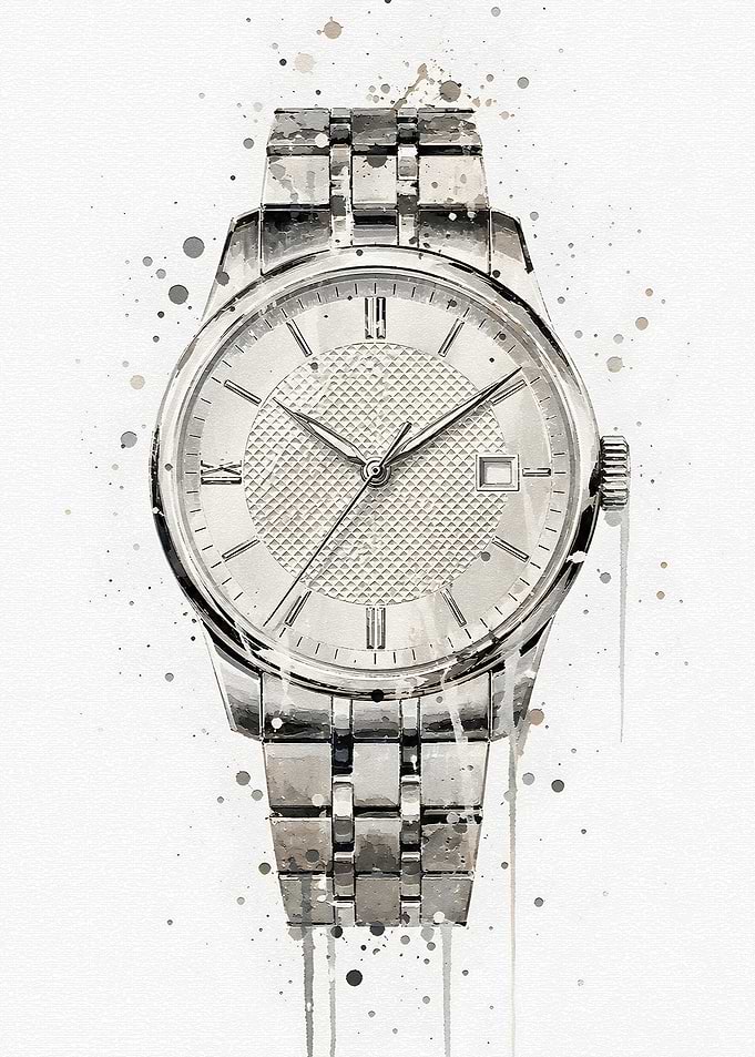 Watercolor Silver Wristwatch Illustration