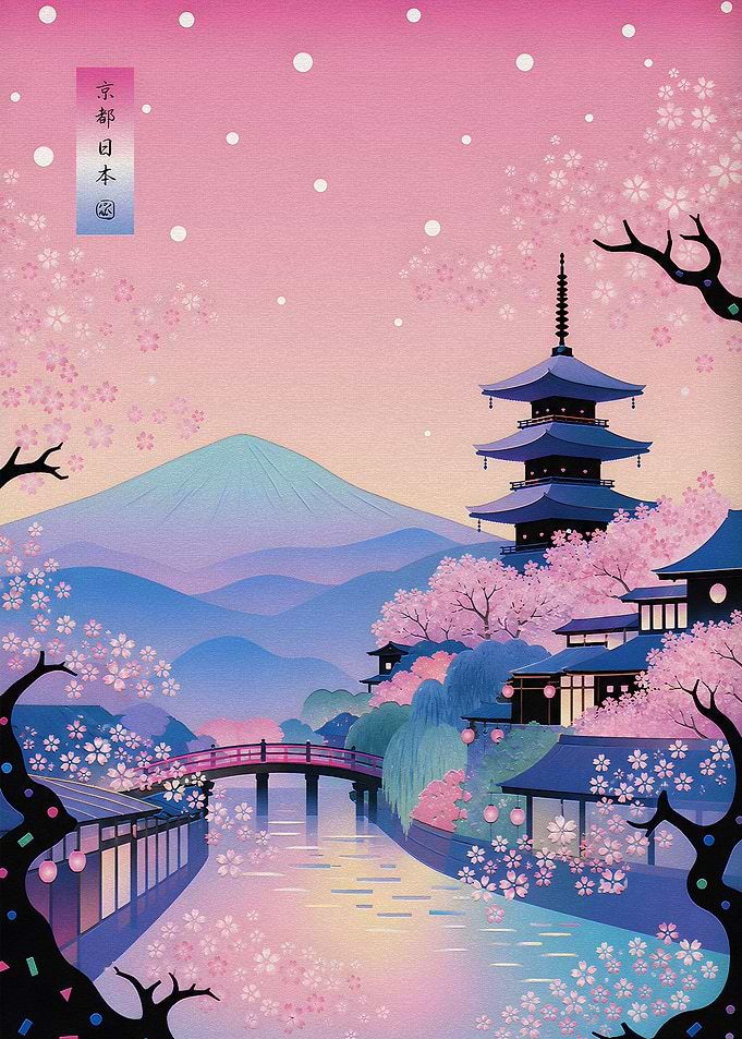 Kyoto Cherry Blossom Landscape Art