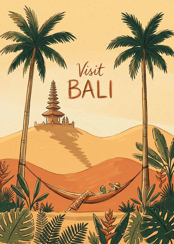 Visit Bali Travel Poster Illustration