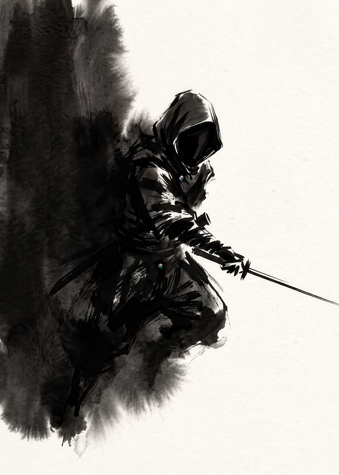 Ink Wash Style Ninja Warrior