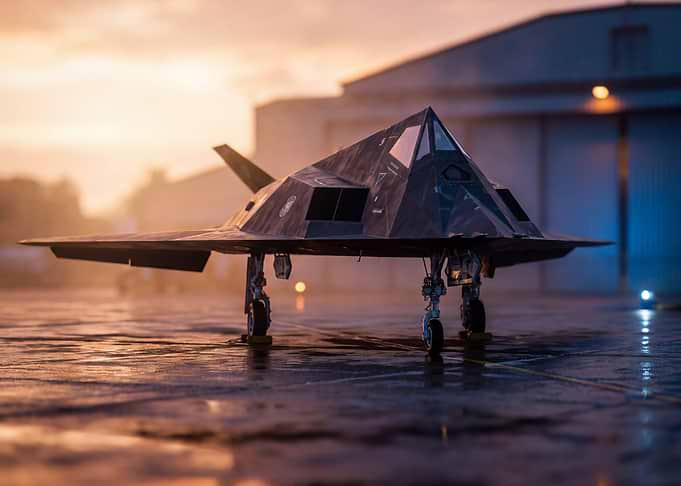 F-117 Nighthawk Stealth Fighter at Sunset