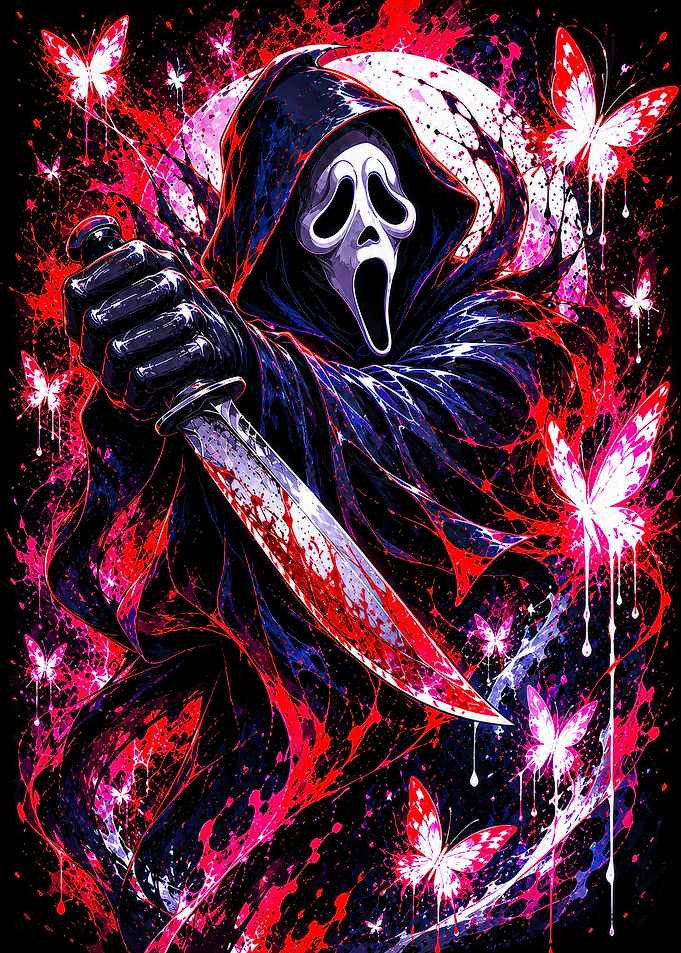 Ghostface Horror Art with Butterflies