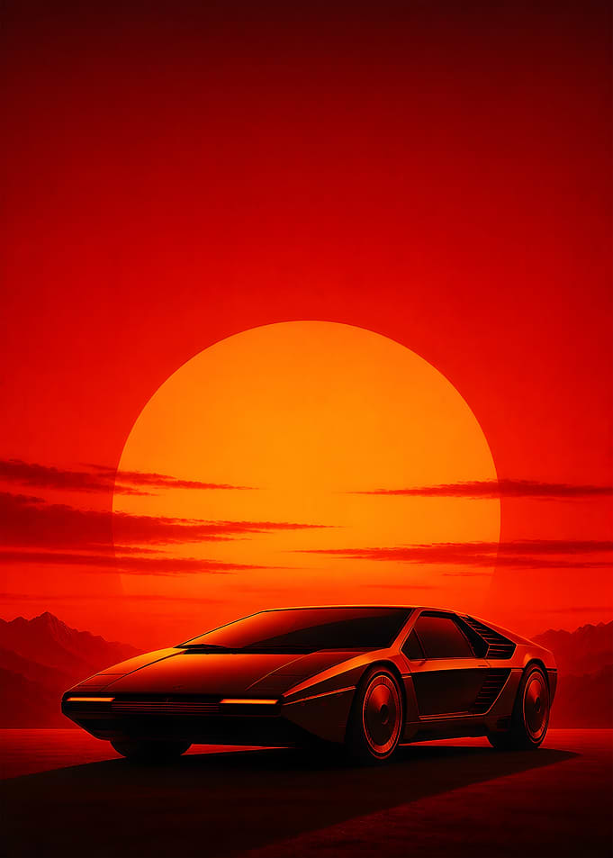 Futuristic Wedge Supercar Sunset