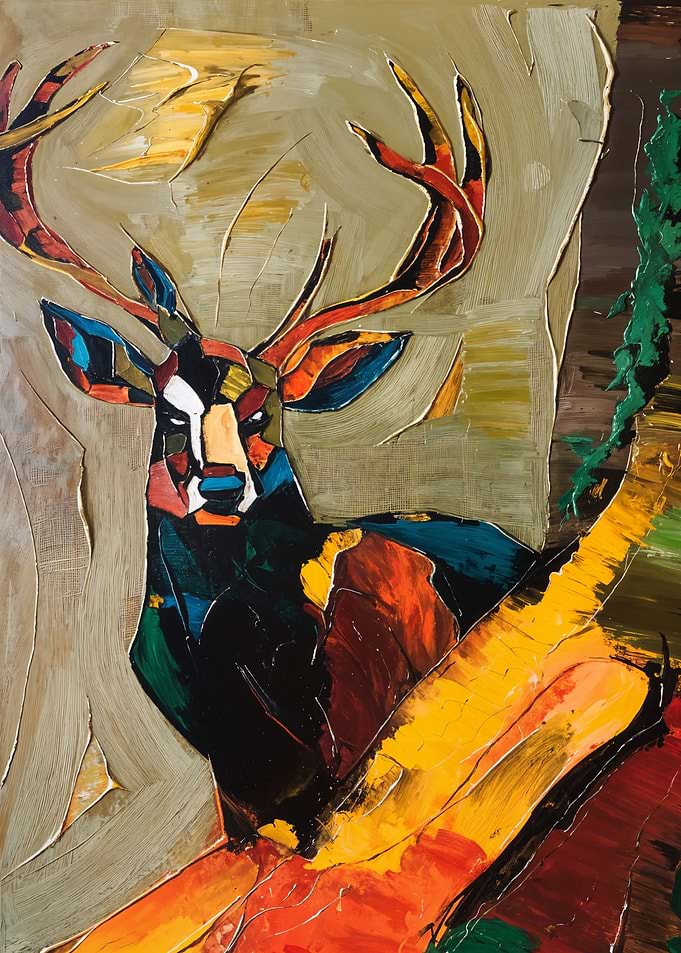 Abstract Colorful Stag Oil Painting