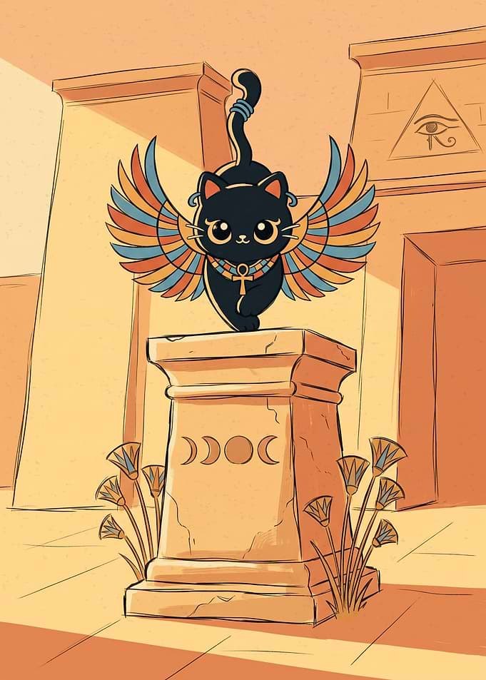 Cute Egyptian Winged Cat Statue