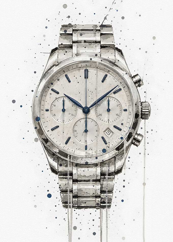 Watercolor Style Silver Chronograph Watch