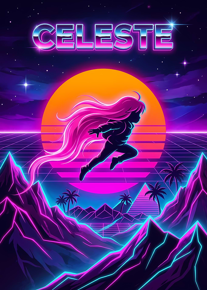 Celeste Synthwave Retro Gaming Poster