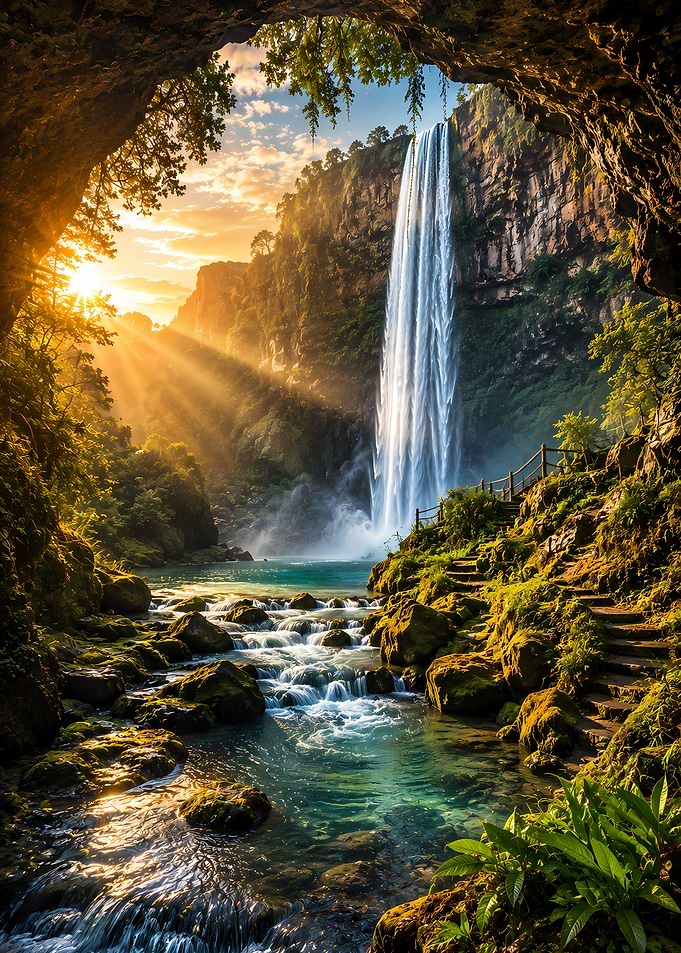 Majestic Waterfall at Golden Hour
