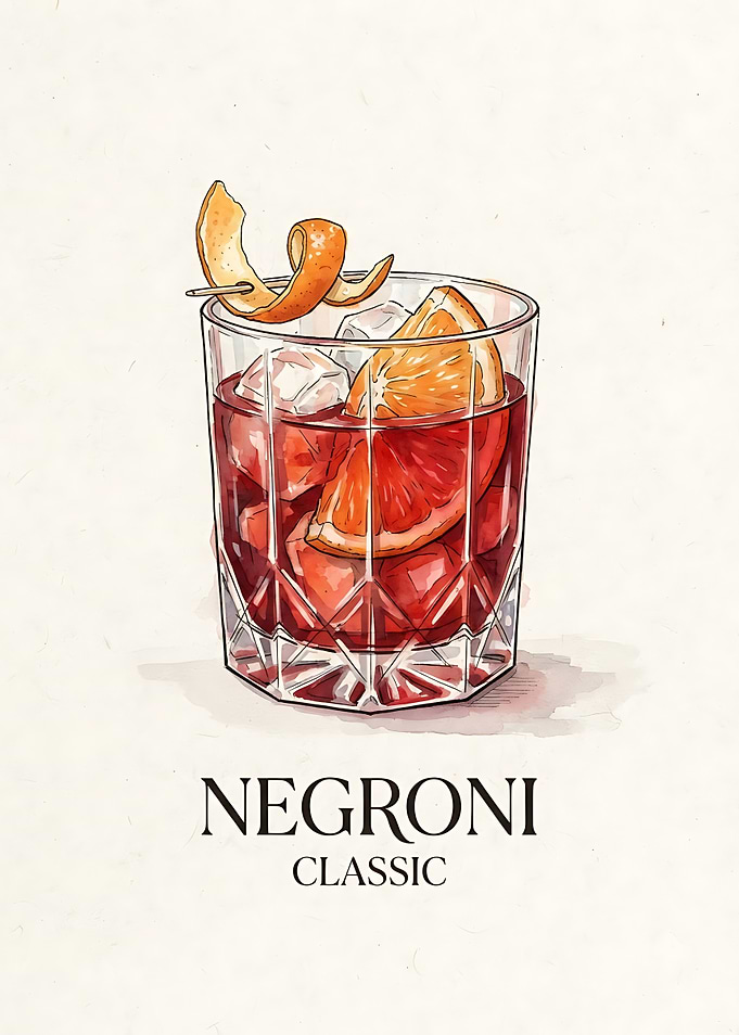 Classic Negroni Cocktail Illustration