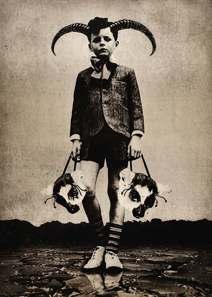 Surreal Vintage Portrait of Horned Boy