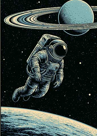Astronaut Floating in Deep Space
