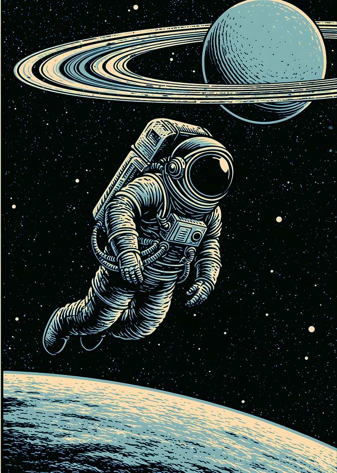 Astronaut Floating in Deep Space