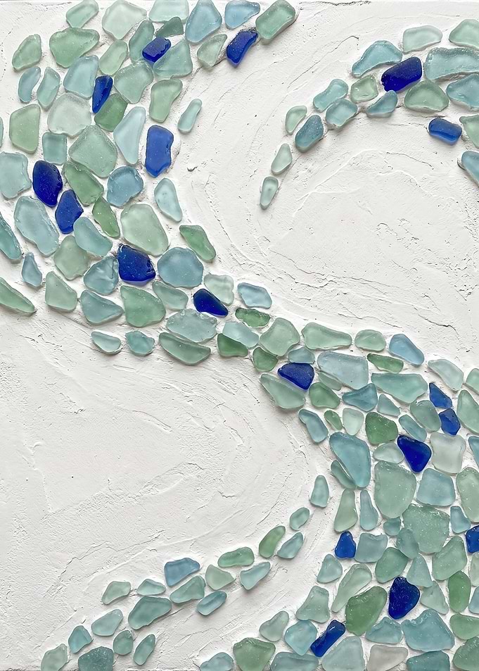 Sea Glass Inlay Shell Plaster Relief Art