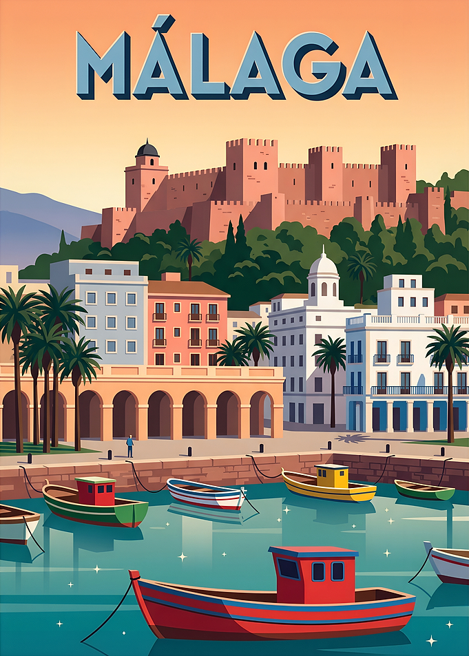 Vintage Travel Poster of Malaga Spain