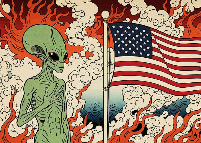 Alien Pledging Allegiance to American Flag